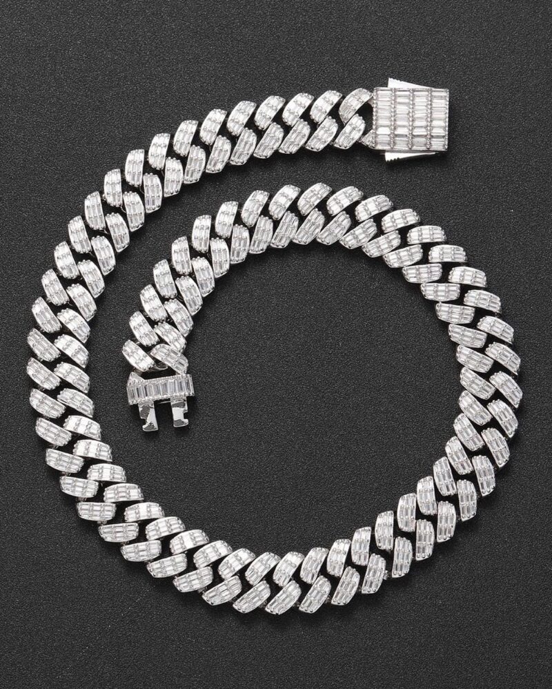 17mm prong baguette cuban necklace