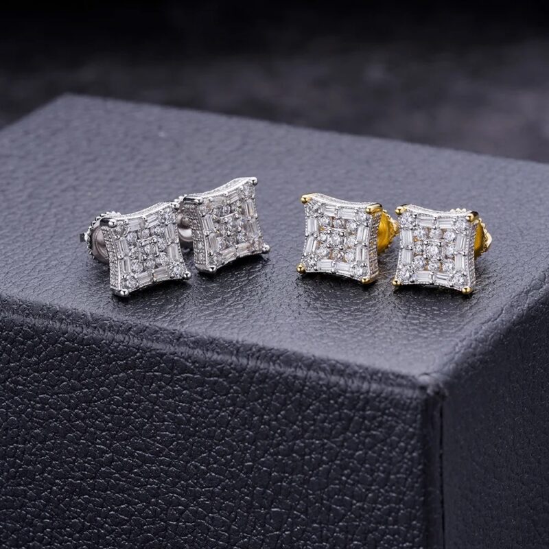 Square baguette sterling stud